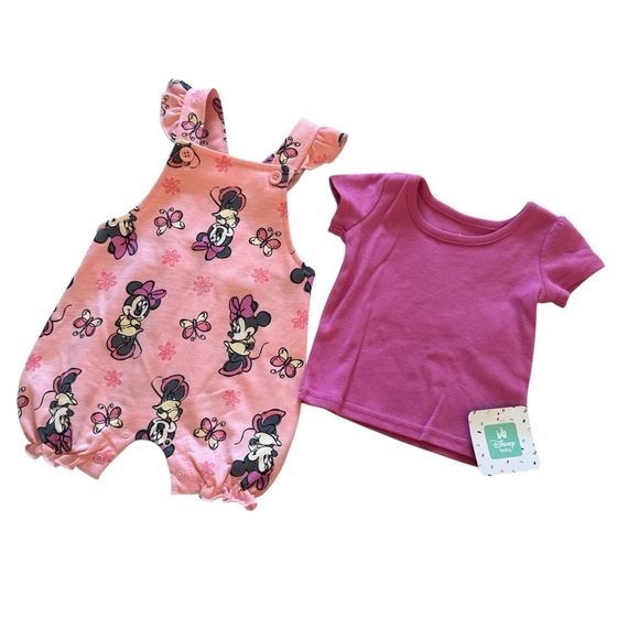 Disney Pink Minnie Mouse Outfit 2PC Set Romper Short Sleeve Top Baby Girl 3-6M - Picture 3 of 6